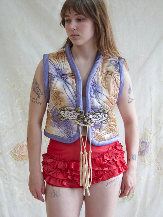 OOAK Vintage Hand Painted Quilted Silk/ Rayon Applique Vest