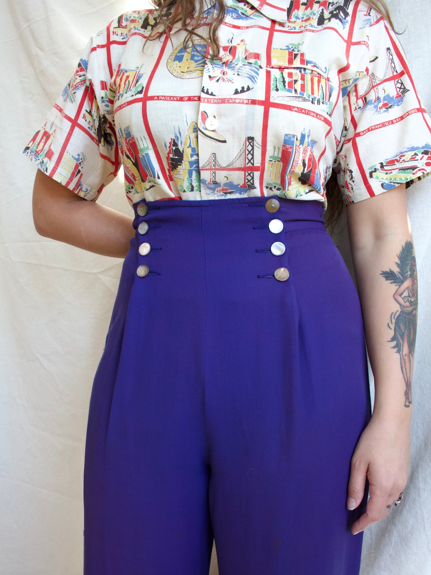 Special 1940s 'Cameron of California' Faded Cobalt Fall Front Pants
