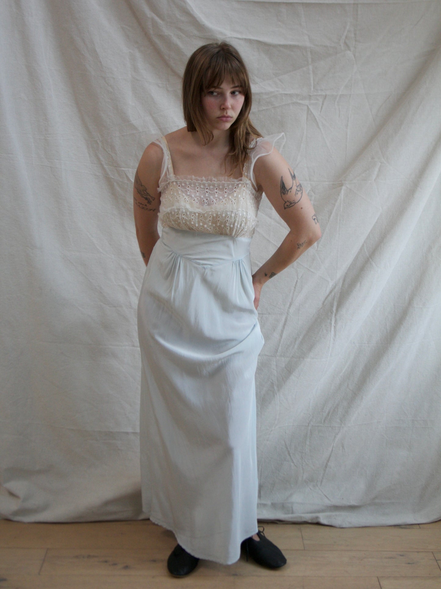 1940s Icy Rayon & Eyelet Organdy Bias Slip