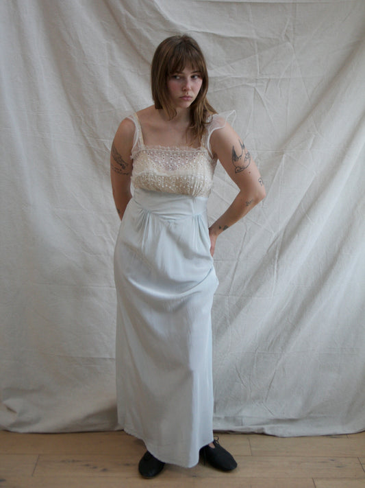 1940s Icy Rayon & Eyelet Organdy Bias Slip
