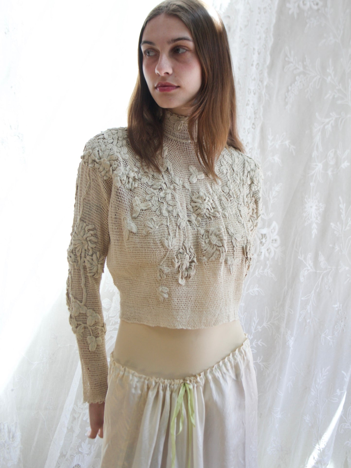 Antique Edwardian Irish Crochet Open Back Bodice