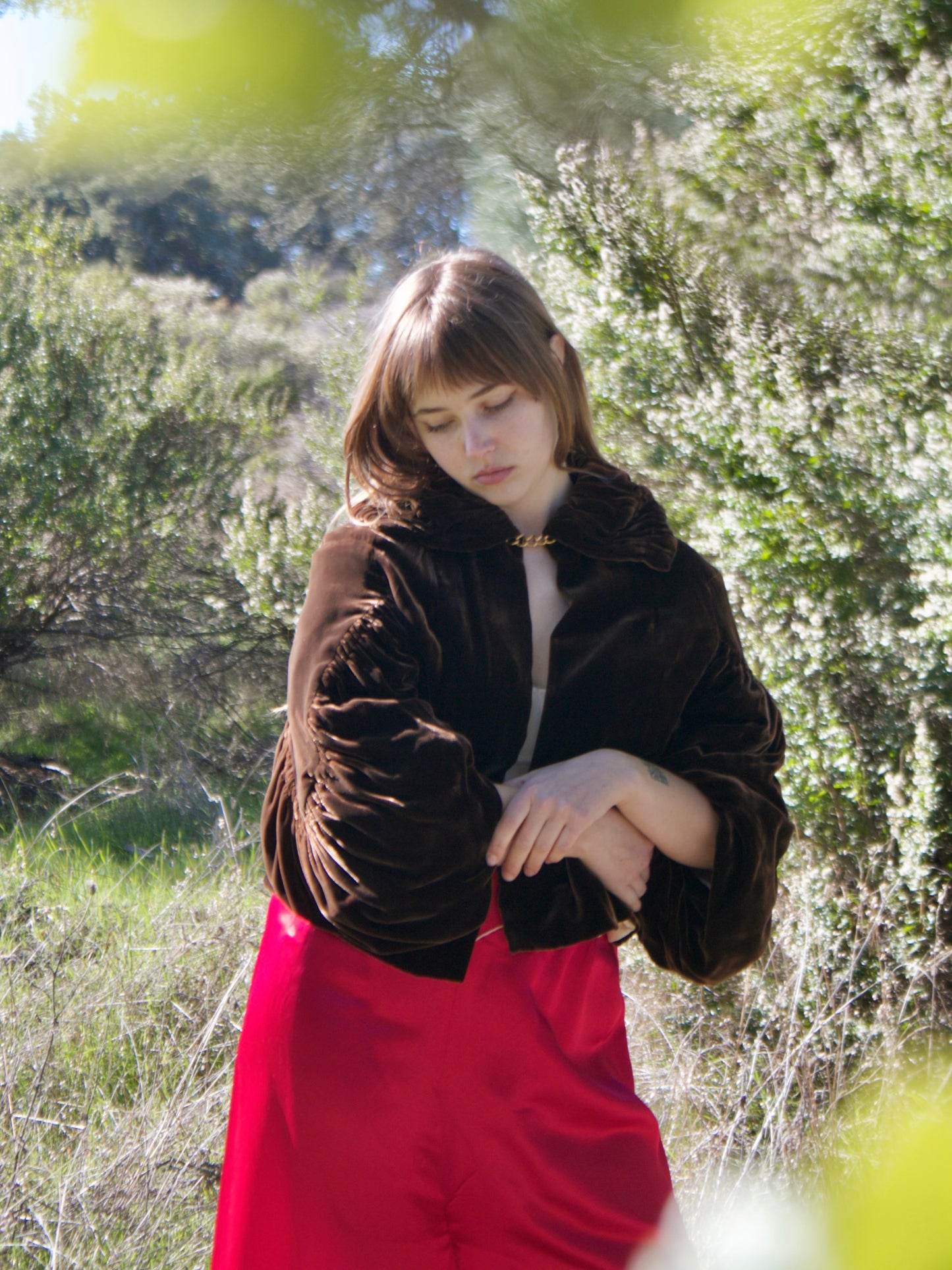 1930s Chocolate Brown Silk Velvet Cropped Ruched Sleeve Jacket