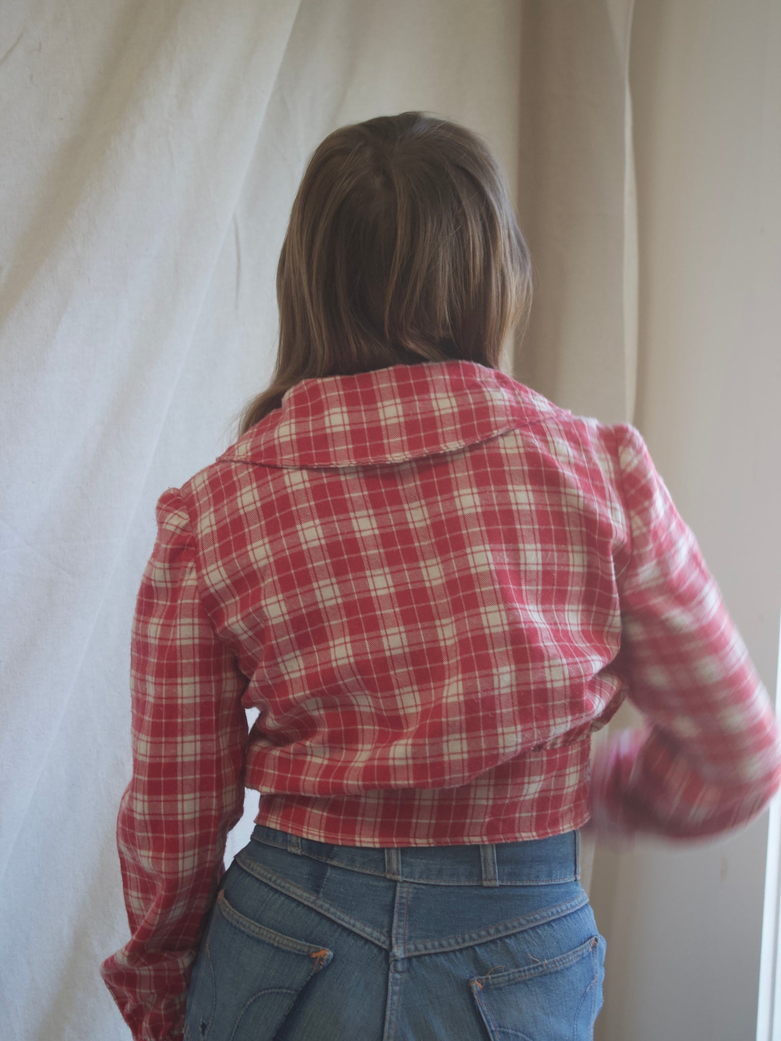 1950s/1960s Does 1940s Plaid Flannel Puff Sleeve Zip Front Jacket