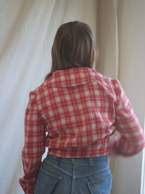 1950s/1960s Does 1940s Plaid Flannel Puff Sleeve Zip Front Jacket