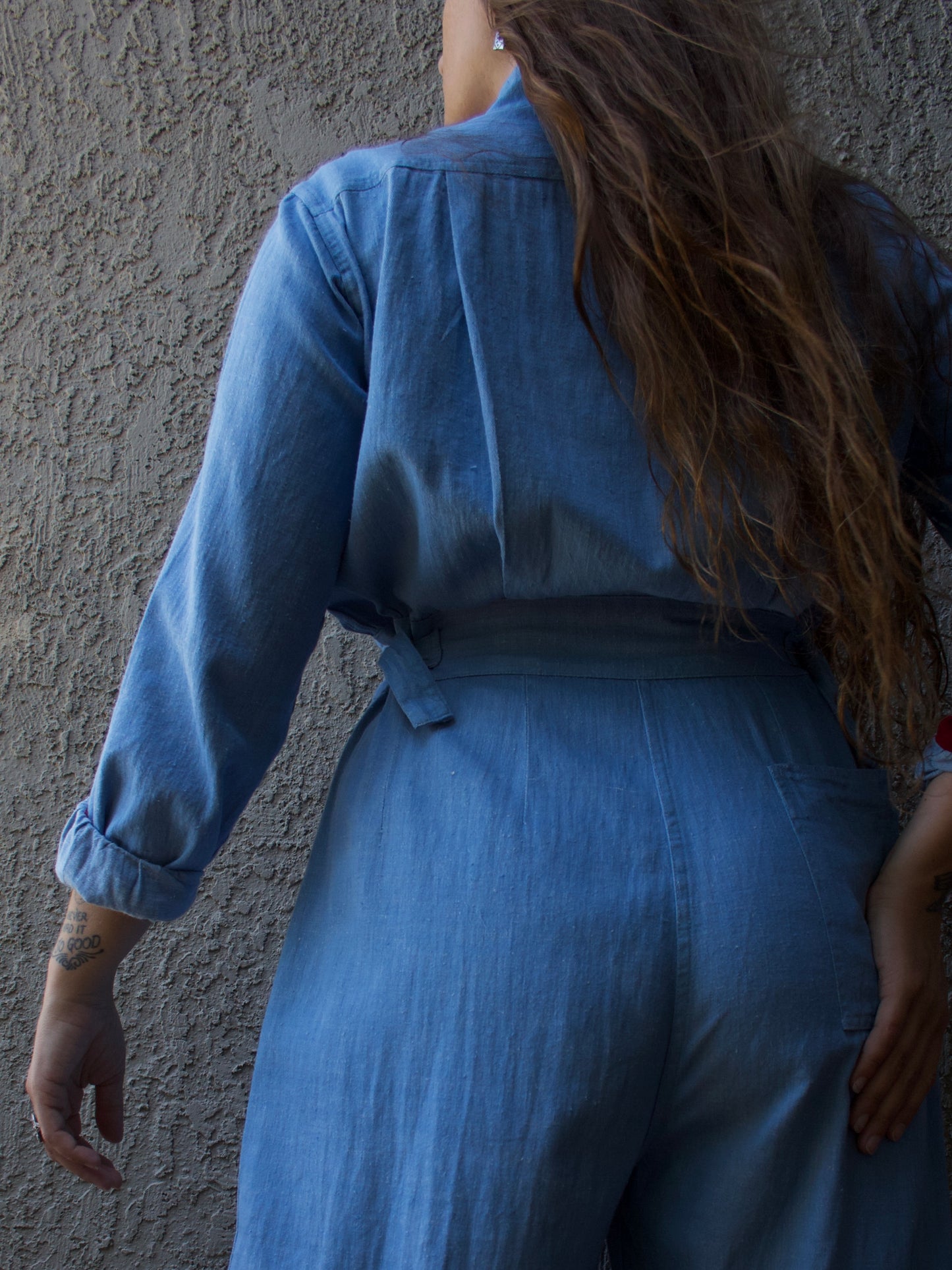 Women's WW2 Era Chambray Denim Side Cinch American Red Cross Coveralls
