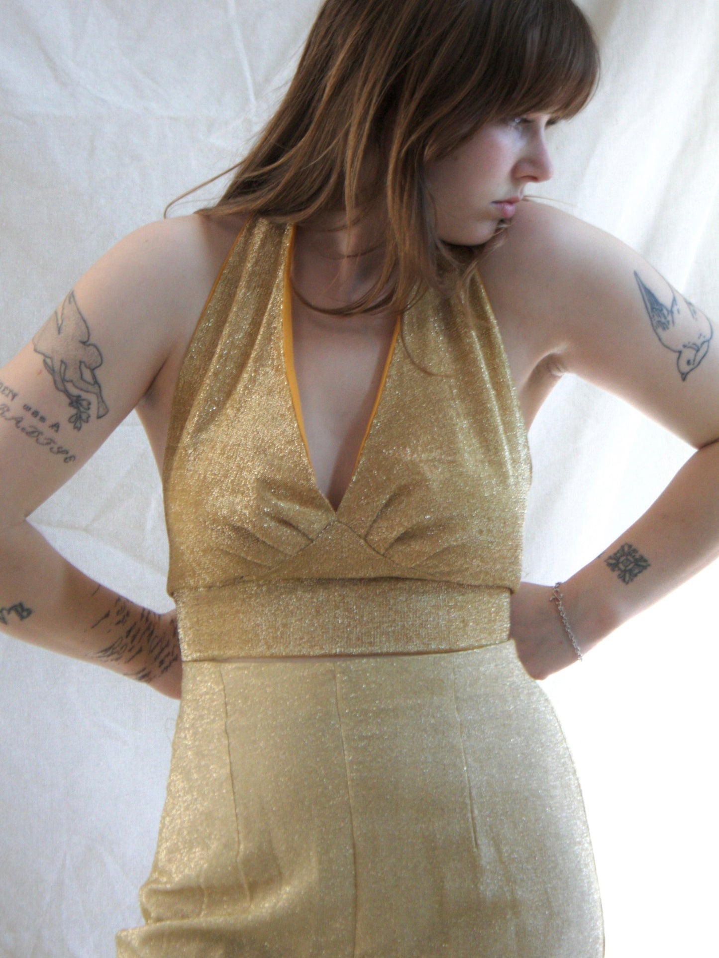 1970s Disco Shimmery Gold Lurex Halter Top