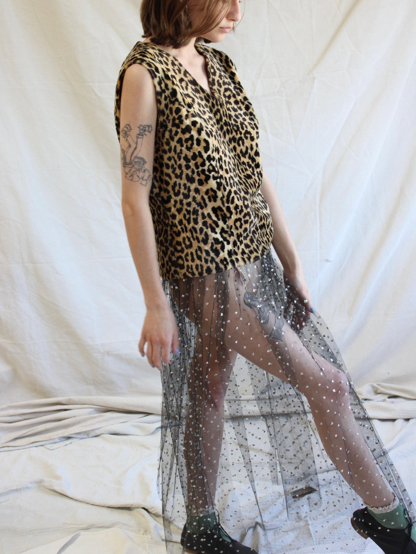 1950s Diamanté Jet Black Tulle Overskirt