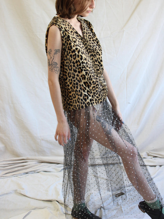 1950s Diamanté Jet Black Tulle Overskirt