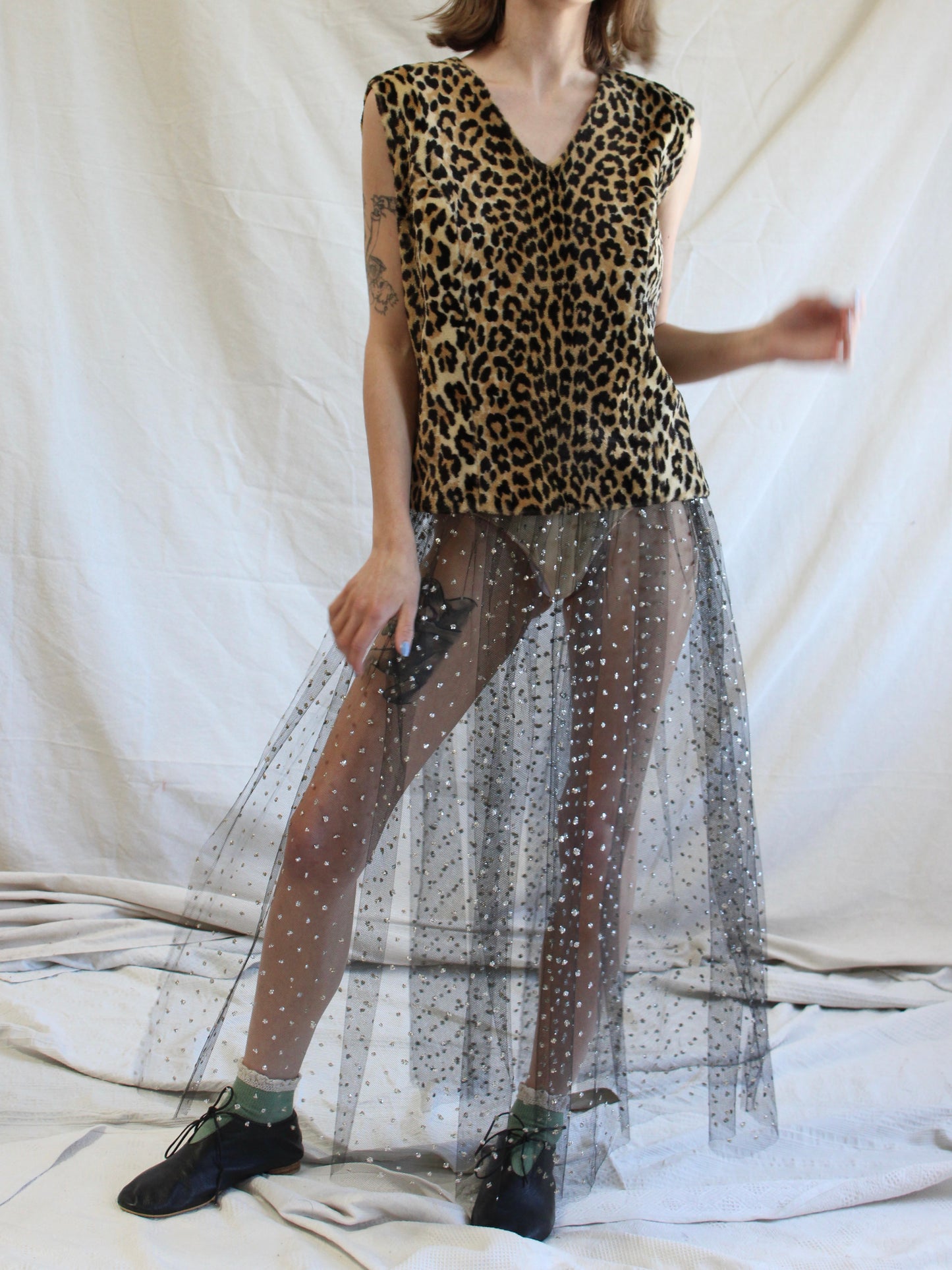 1950s Diamanté Jet Black Tulle Overskirt