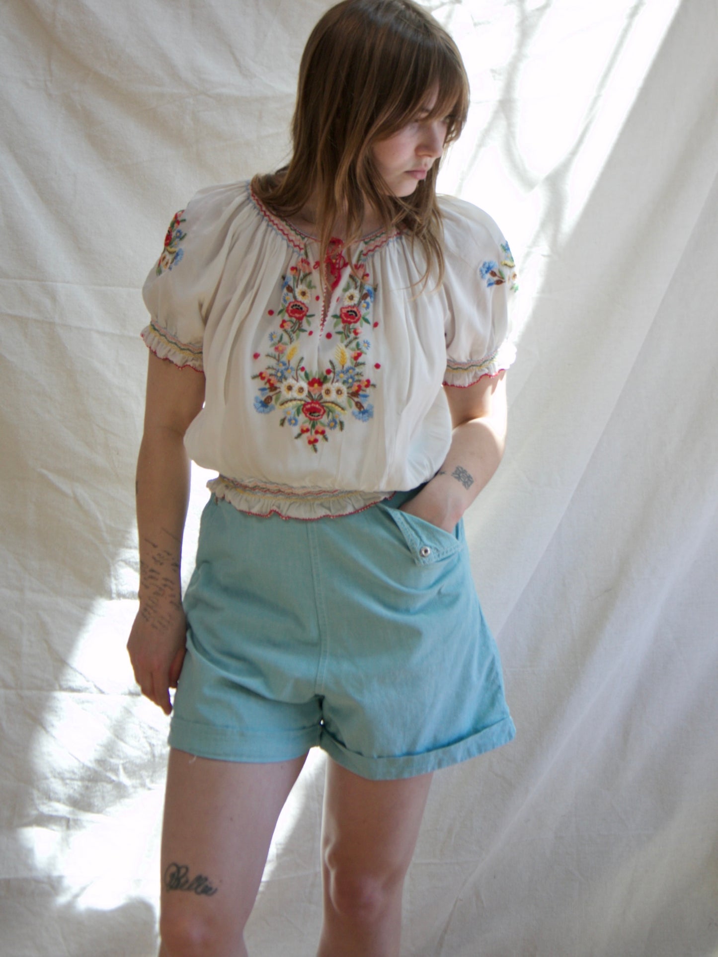 1950s Baby Blue Western Snap Pocket Shorts