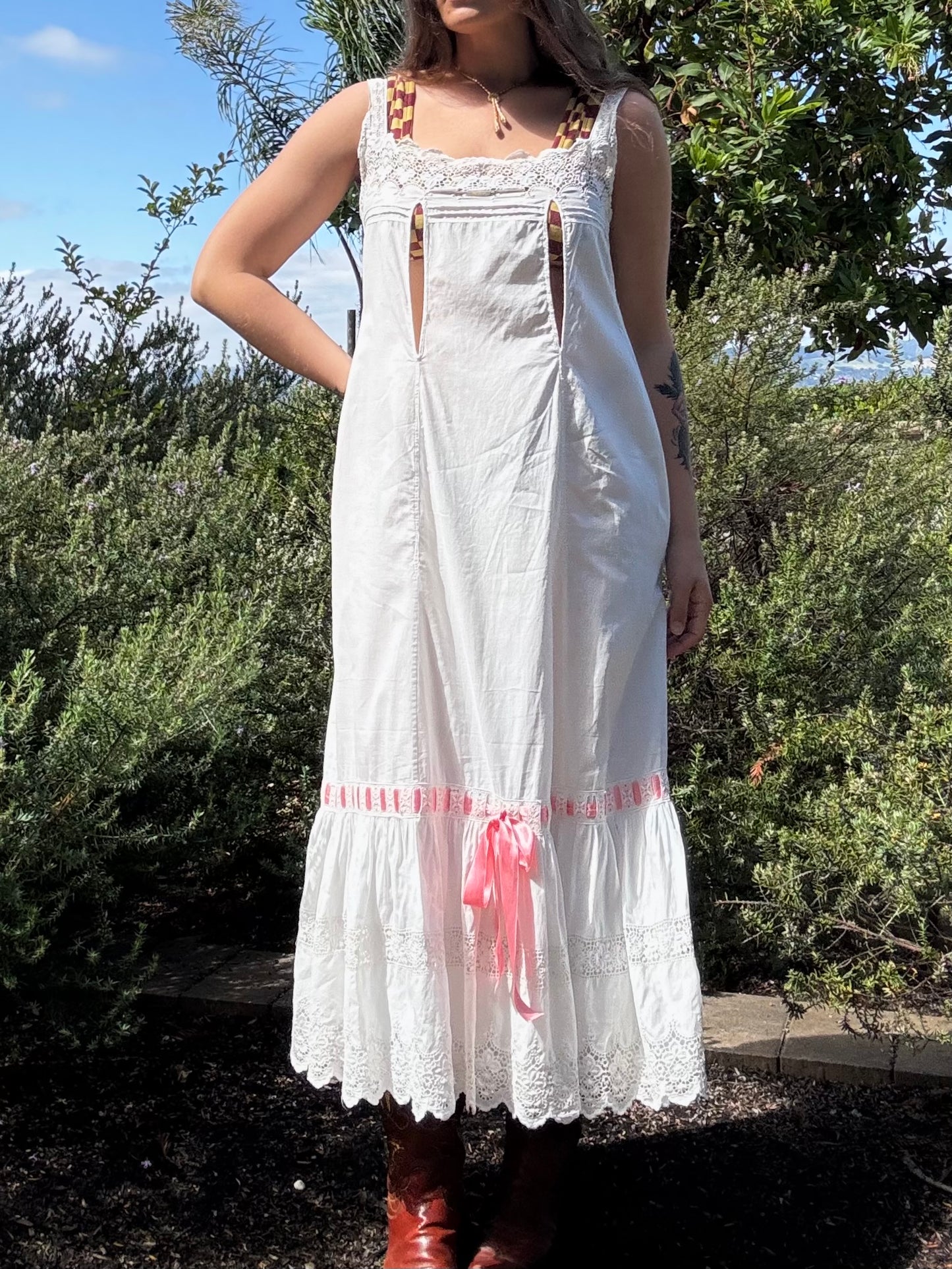 Antique Edwardian Rare Nursing Maternity Broderie Anglaise Cotton Princess Slip