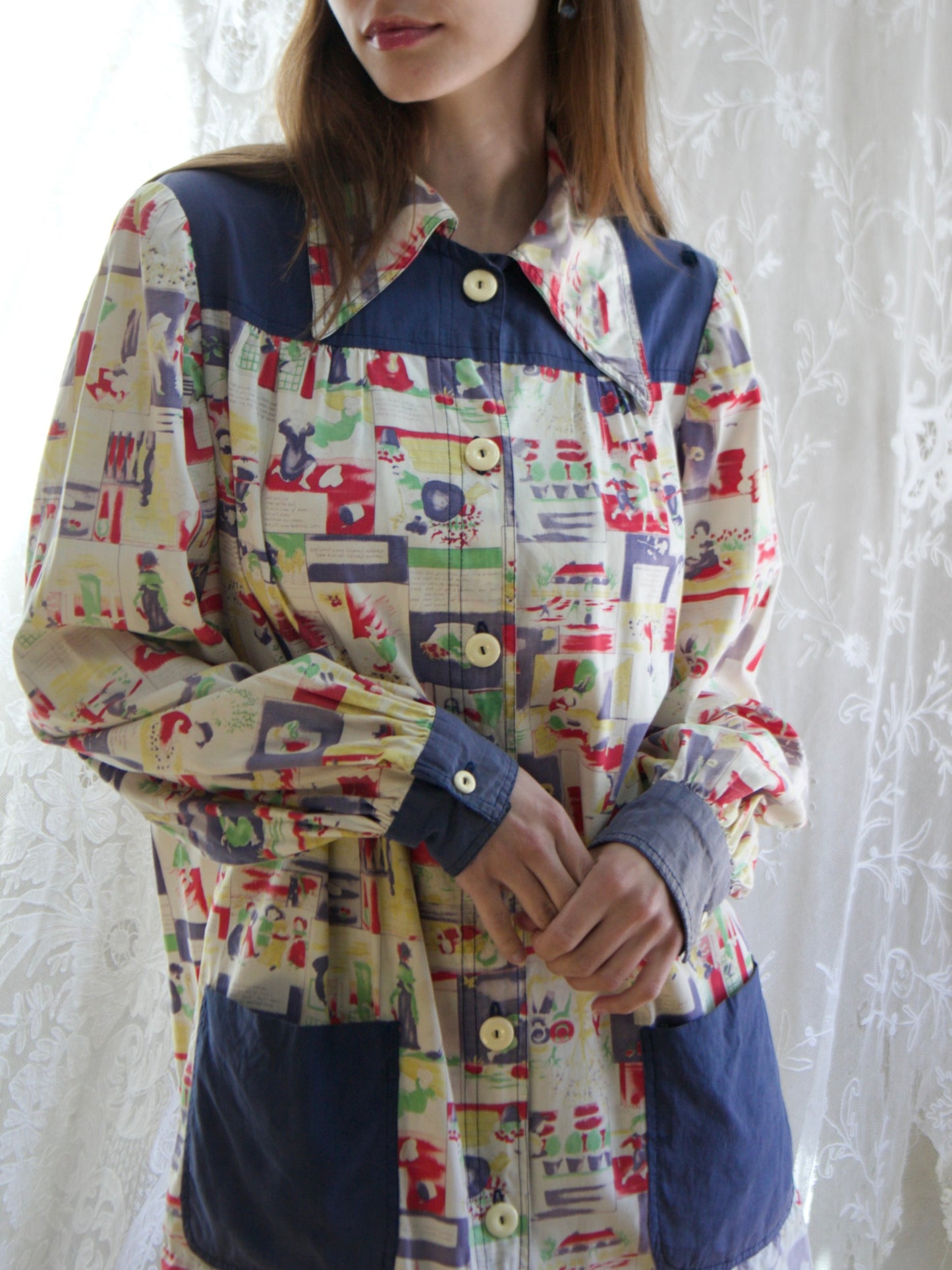 Special 1940s Nursey Rhyme Novelty Print Cotton Smock