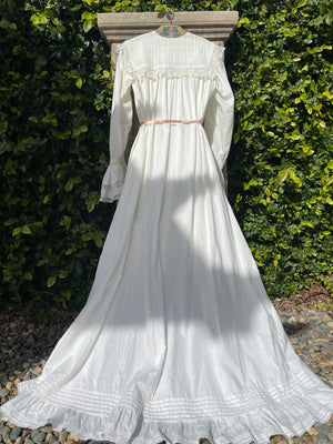 Antique Turn Of The Century  Poet Sleeve Fine Cotton & Lace Troussea Gown