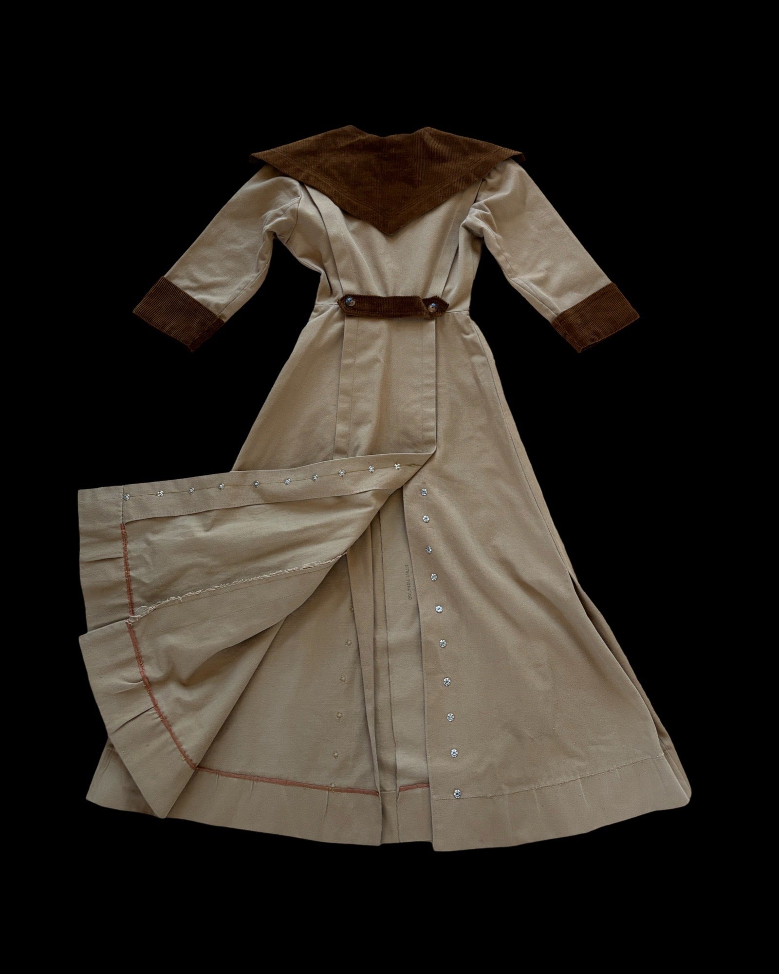 1910s Edwardian Khaki & Corduroy Riding Habit Dress