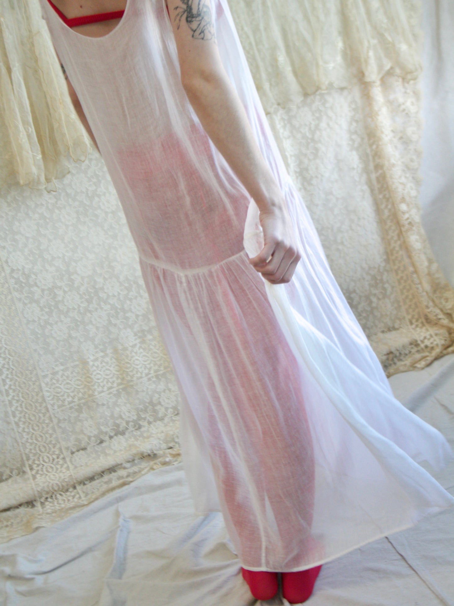 Antique Cotton Gauze Drop Waist Dress