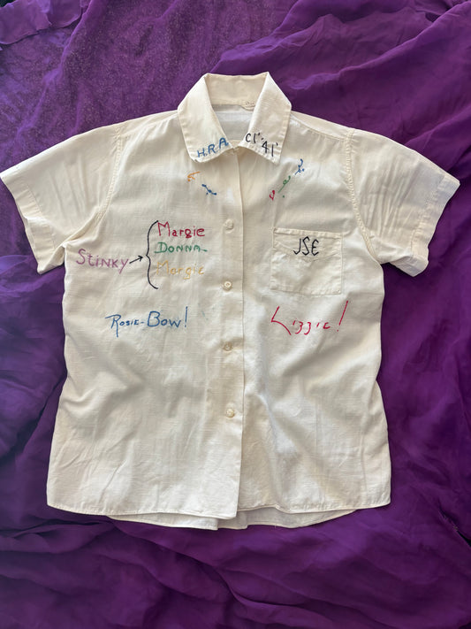 1941 Dated Embroidered Signature Loop Collar Blouse
