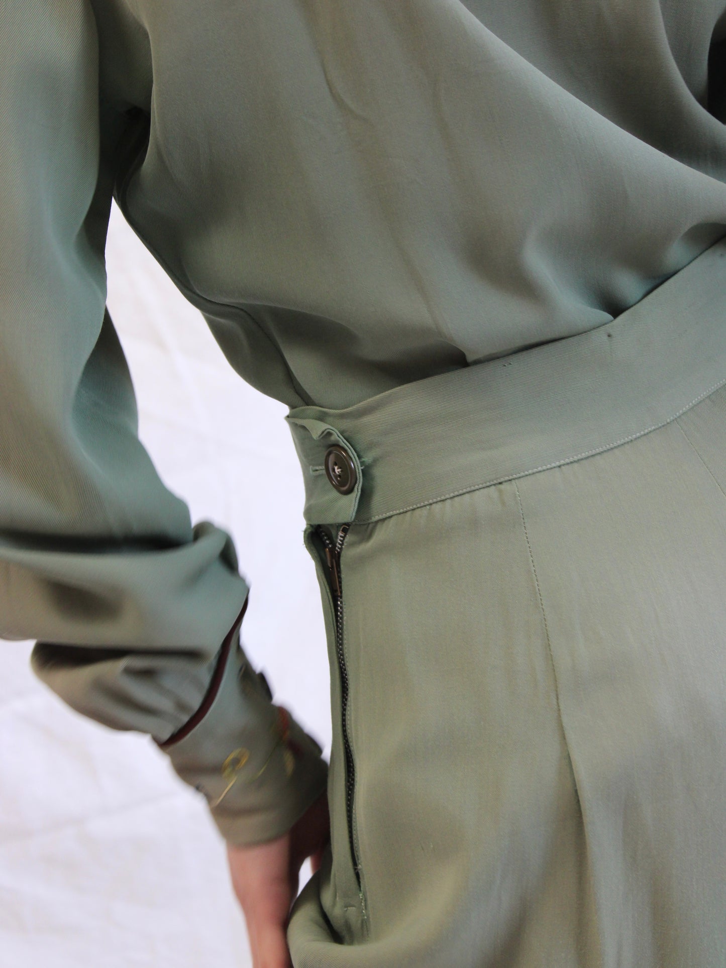 1940s Faded Green Gabardine Western Chain-stitched 2 PC Sportswear Set