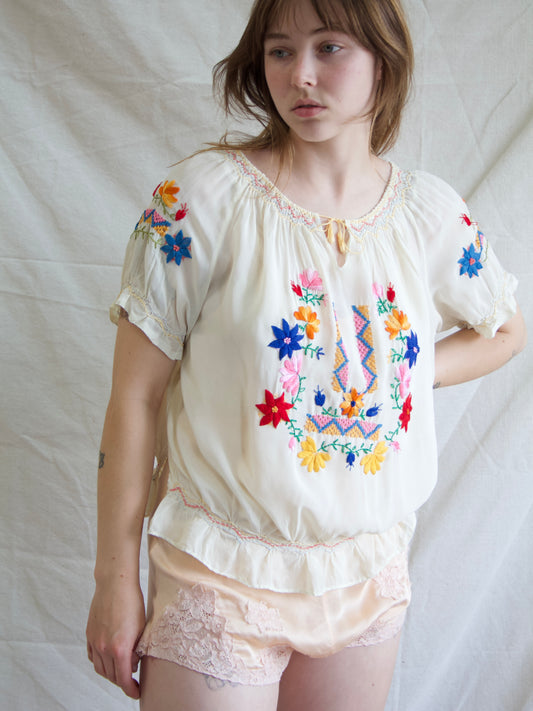 1948 Mexican Embroidered Peasant Blouse