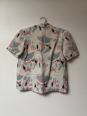 1930s/1940s Carnival Theme Novelty Print Linen Blouse