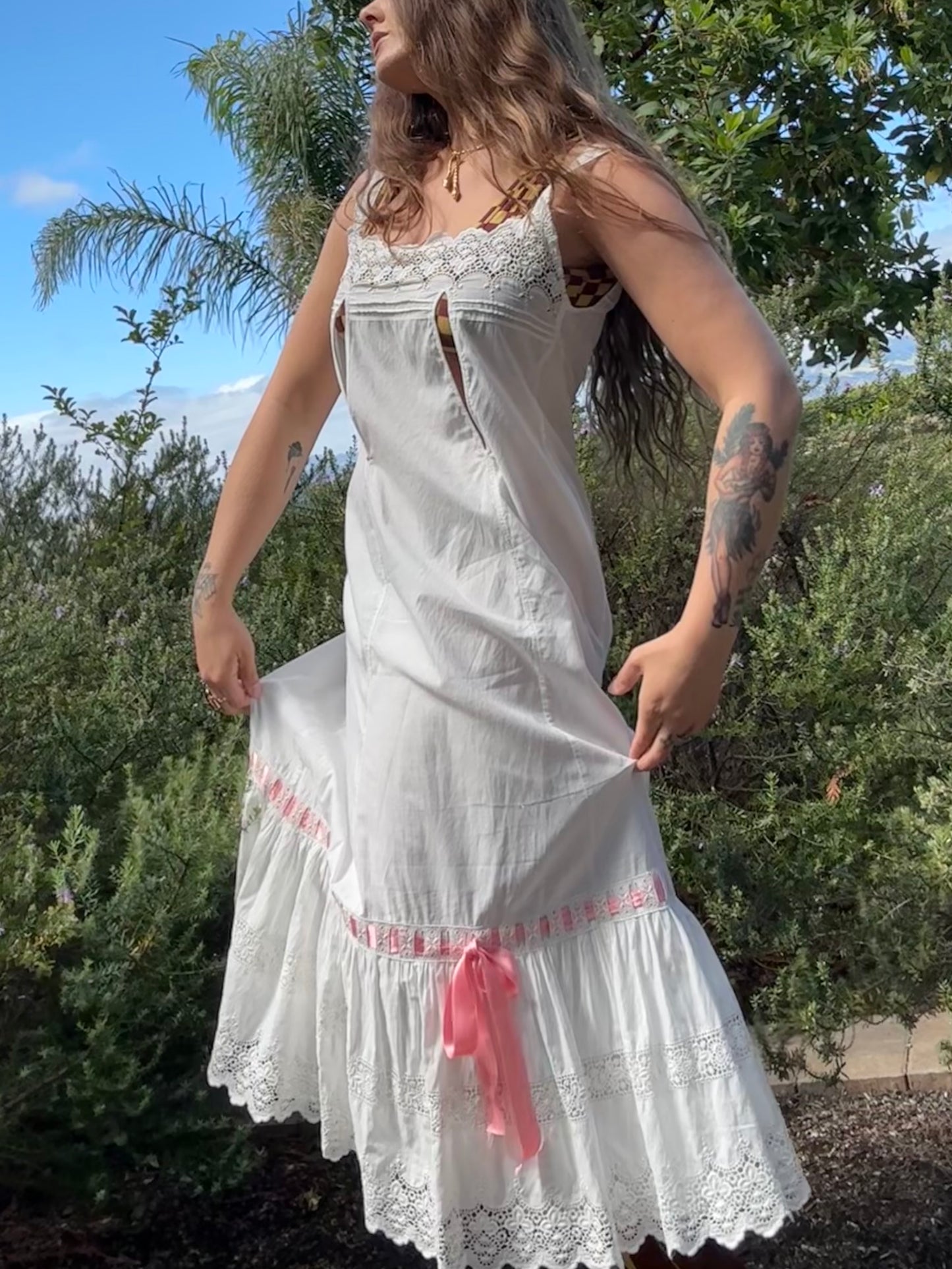 Antique Edwardian Rare Nursing Maternity Broderie Anglaise Cotton Princess Slip