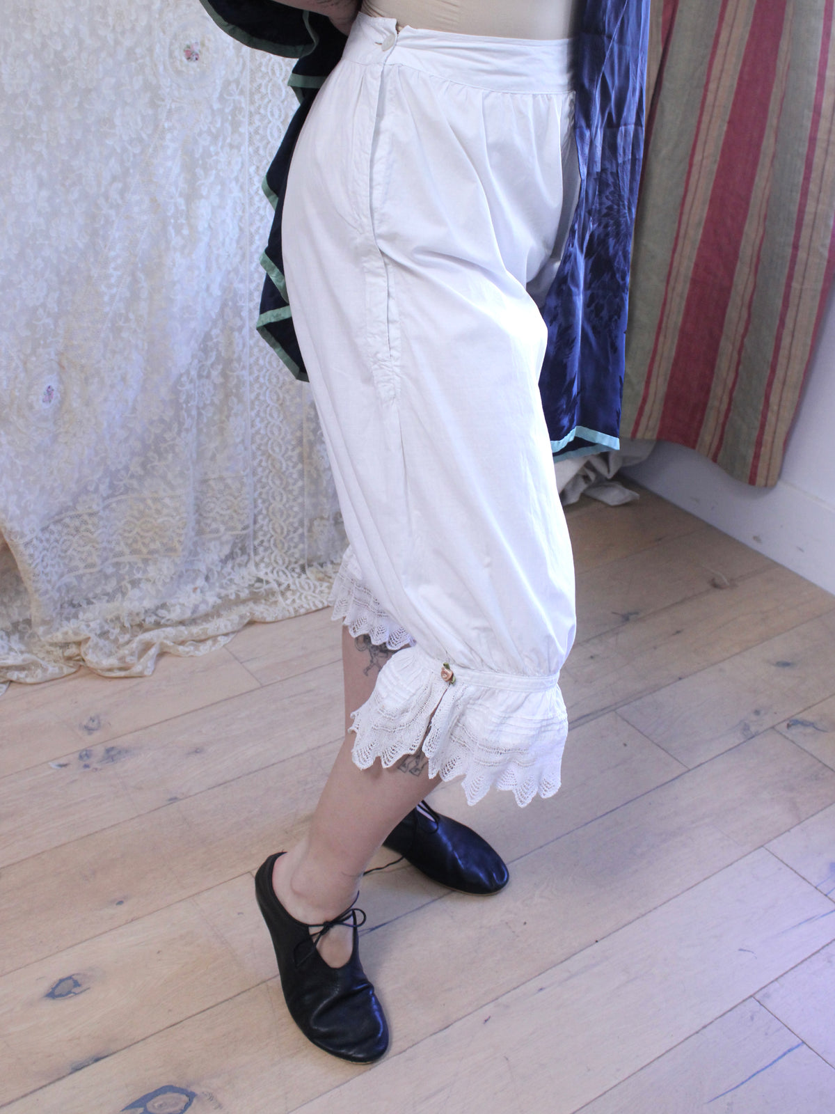 Antique 19th C Cotton & Tatted Lace Bloomers
