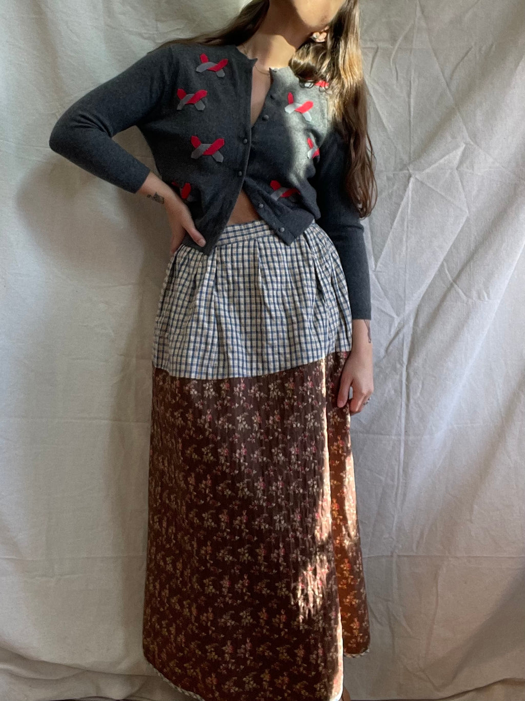 1980s Ralph Lauren Country Calico & Homespun Quilted Skirt