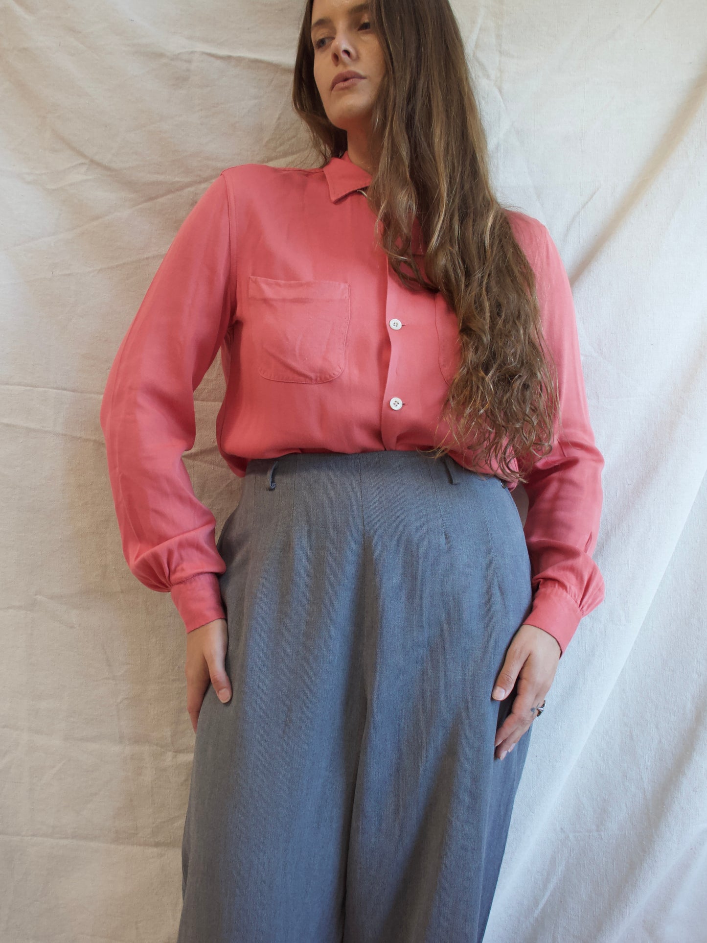 1940s Graff Sportswear Side Button/ Zip Slate Great Gabardine Rayon Pants