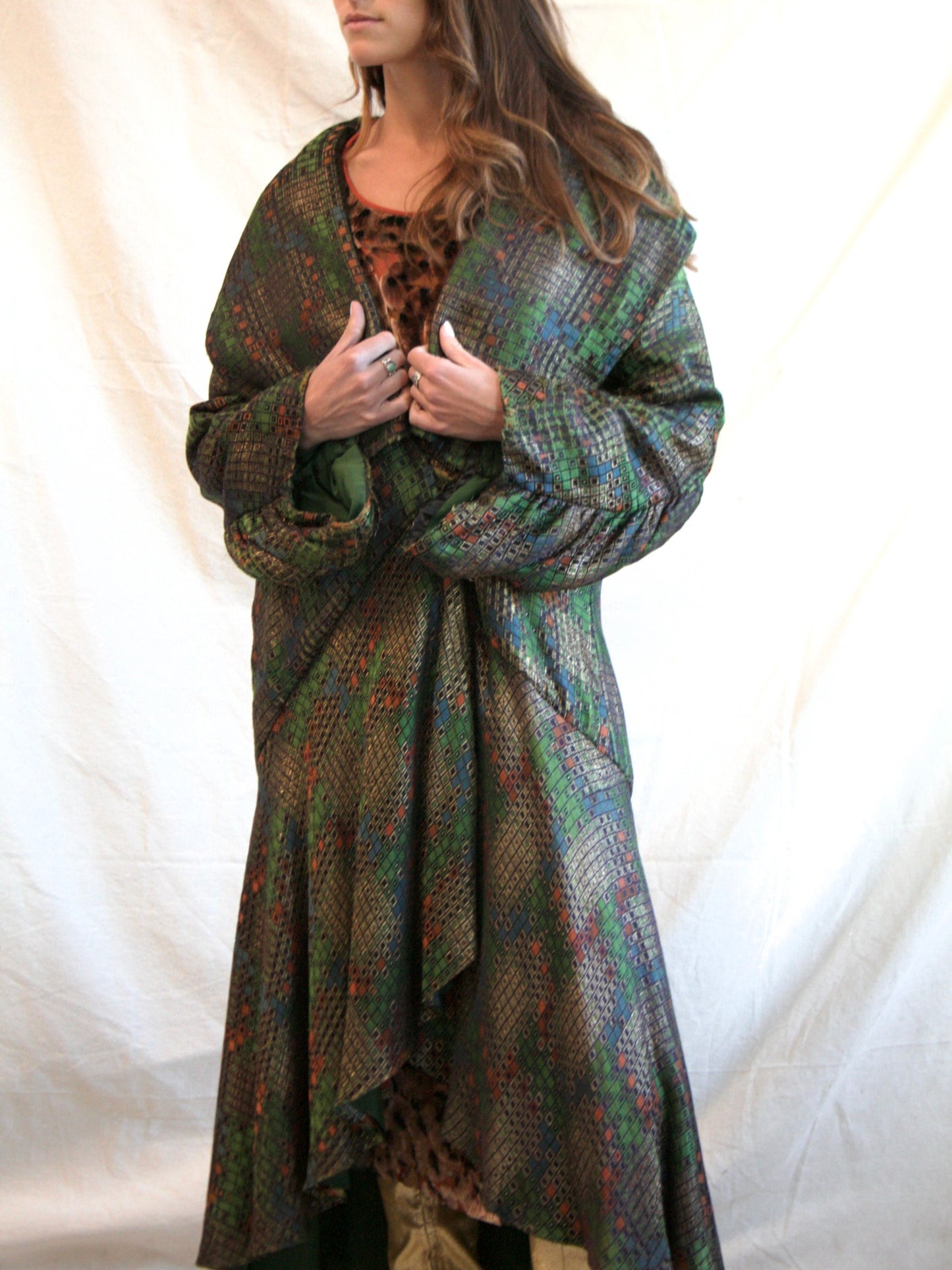 Antique 1920s Geometric Lamé Cocoon Evening Coat