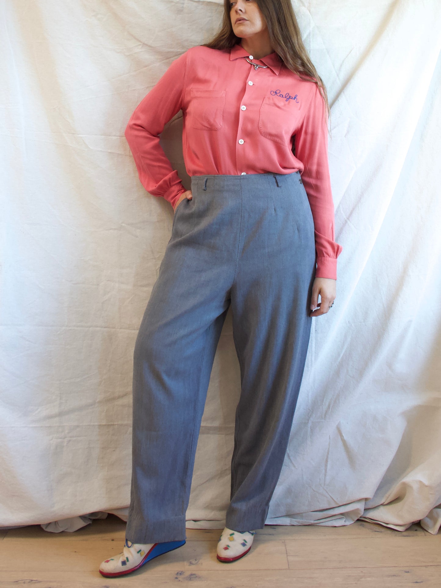 1940s Graff Sportswear Side Button/ Zip Slate Great Gabardine Rayon Pants
