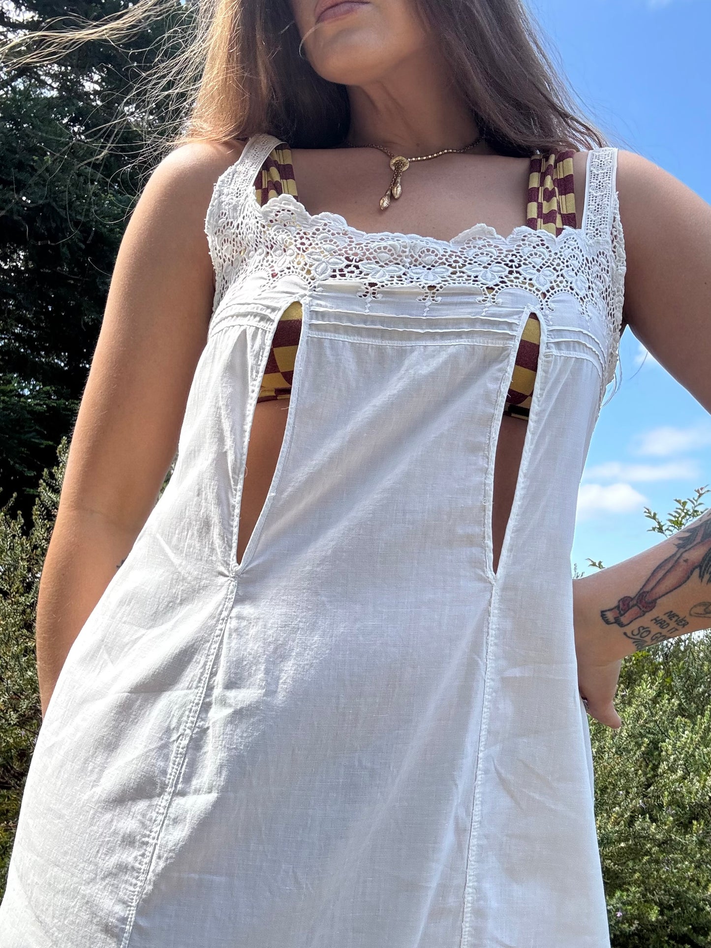 Antique Edwardian Rare Nursing Maternity Broderie Anglaise Cotton Princess Slip
