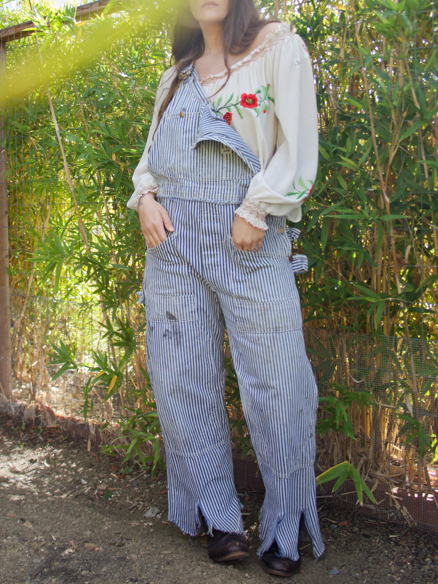 1940s Lee Faded Hickory Stripe Carpenter Workwear Scarecrow Hem Overalls