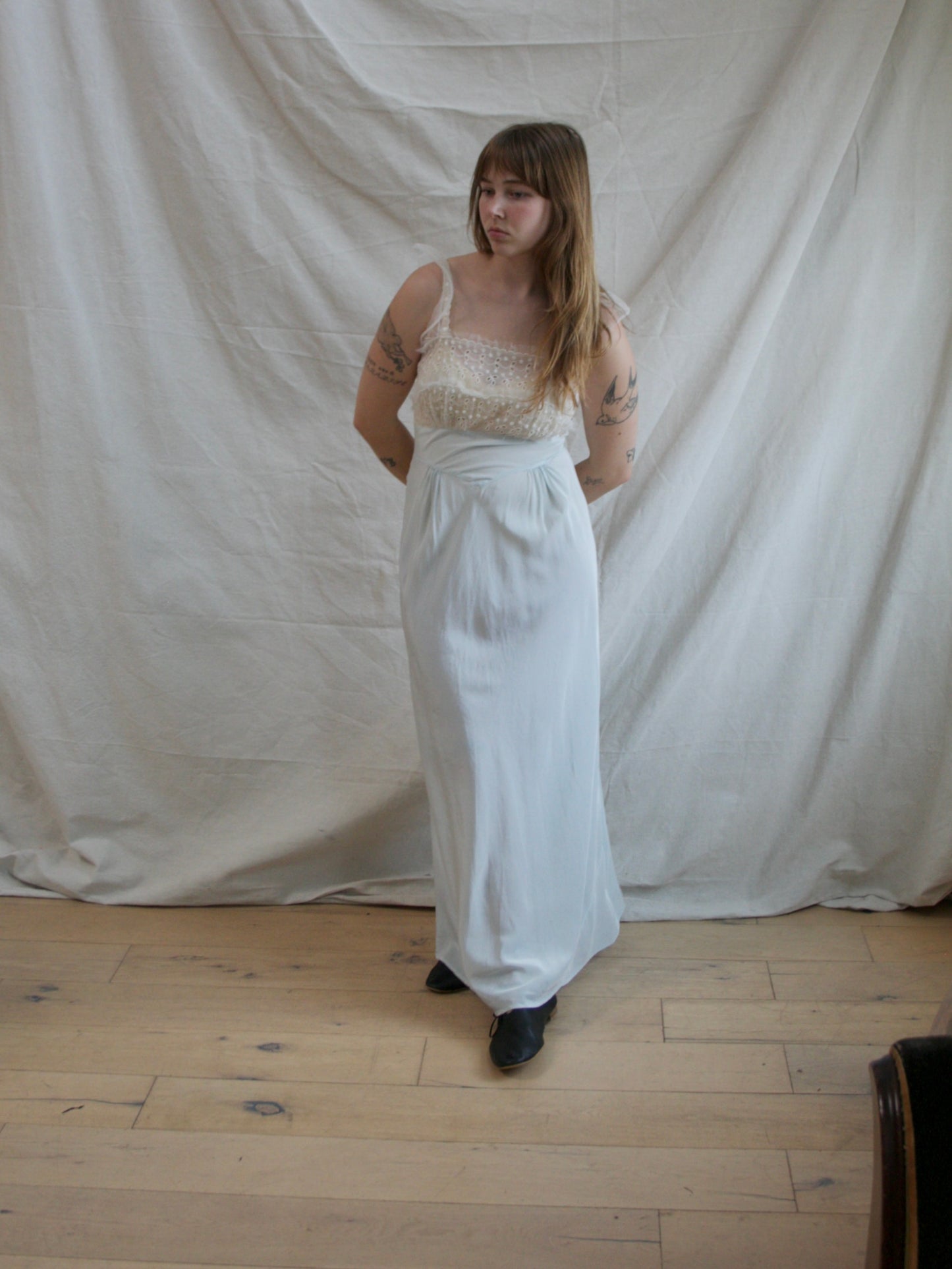1940s Icy Rayon & Eyelet Organdy Bias Slip