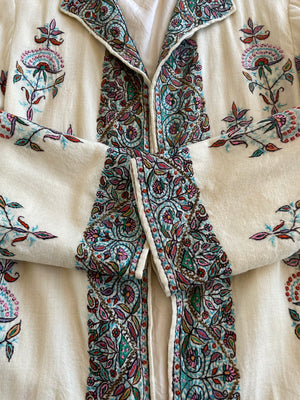 1930s Kashmiri Embroidered Cream Wool Jacket