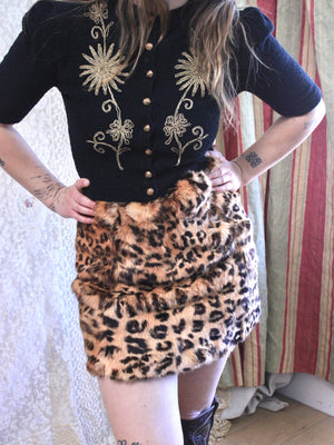Deadstock 1960s Leopard Stenciled Rabbit Fur Skirt