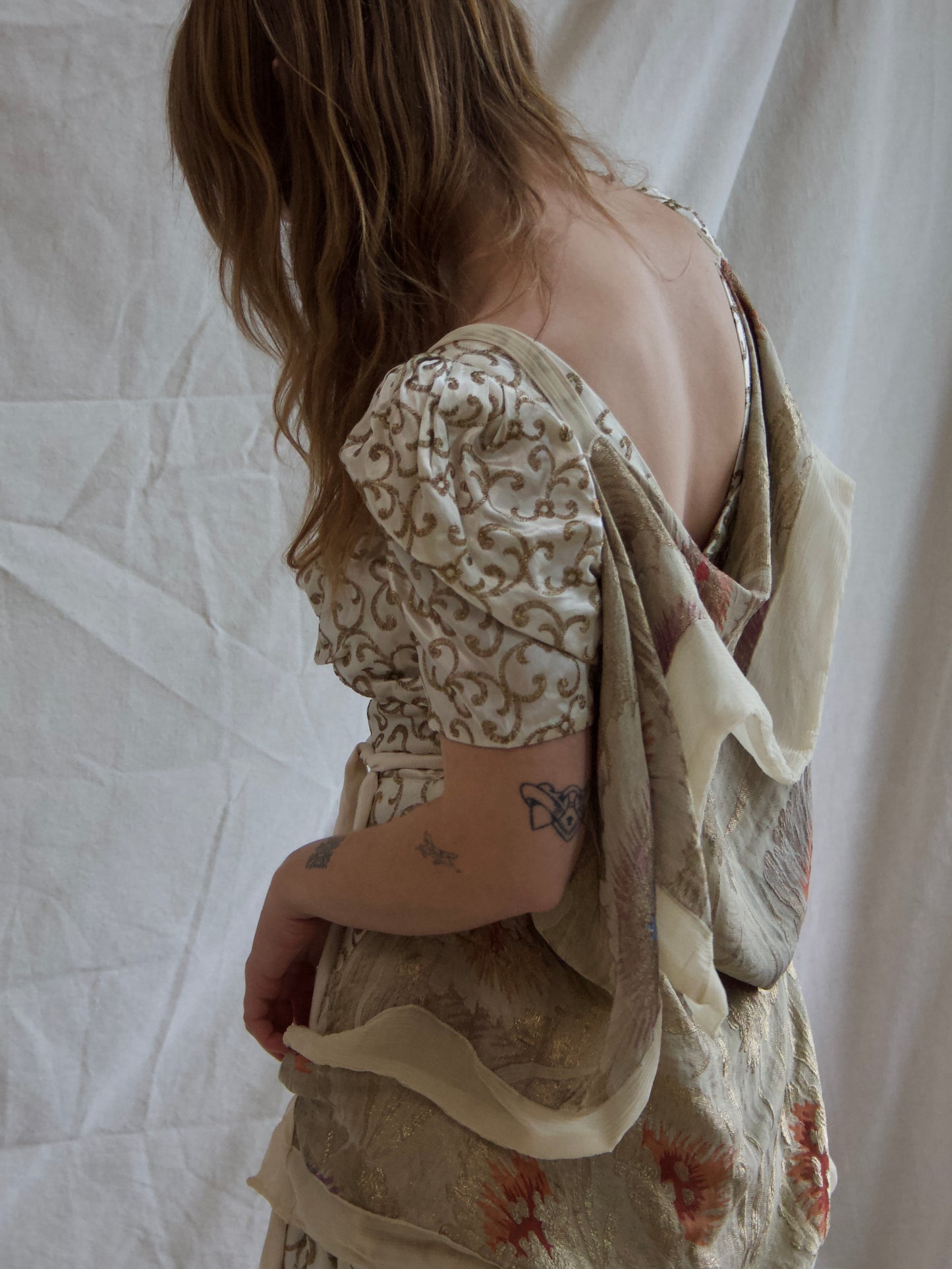 1930s Floral Lamé Chiffon Shawl W* Shoulder Straps