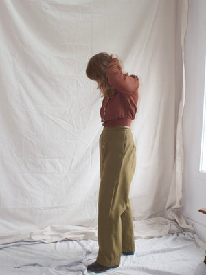 1940s Pleated Side Button Army Wool Trousers