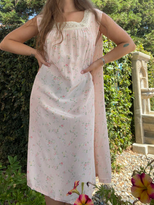 1940s Rayon Pale Pink Floral Louge Dress