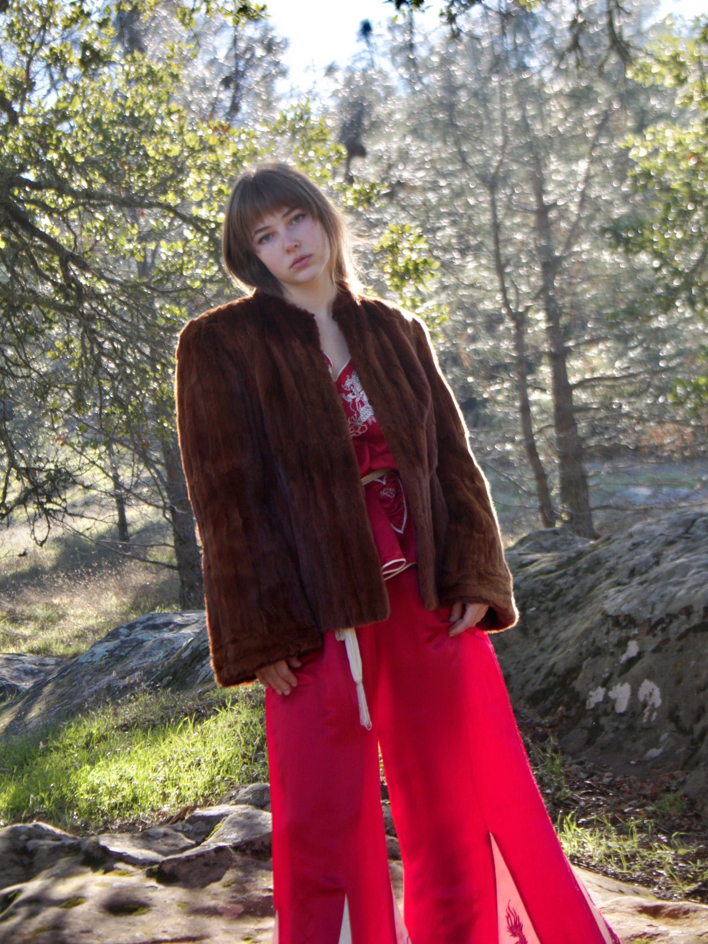 1940s Mink Strong Shoulder Bell Sleeve Coat
