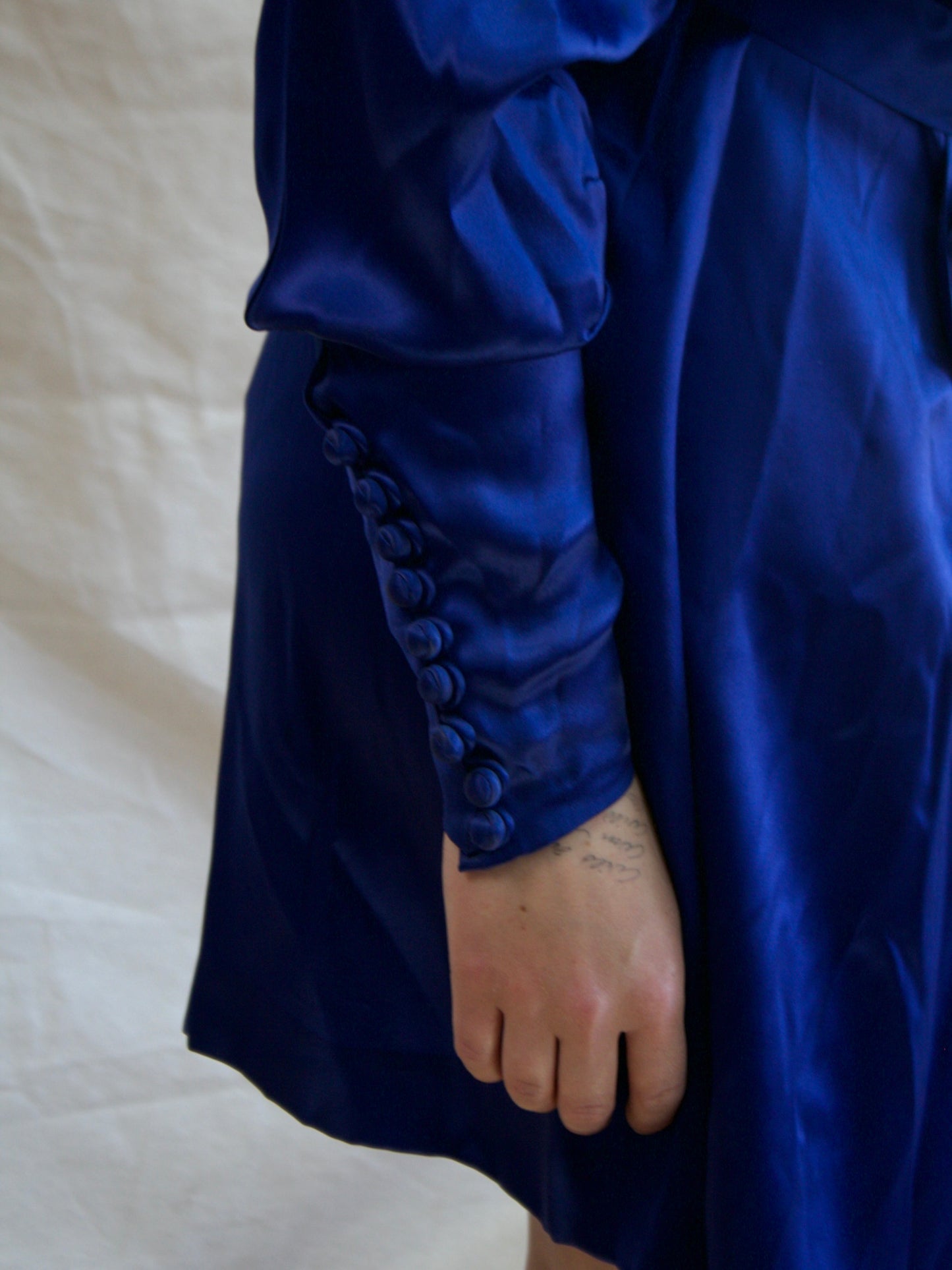 1930s Cobalt Crepe Back Satin Dolman Sleeve Tunic Length Evening Jacket