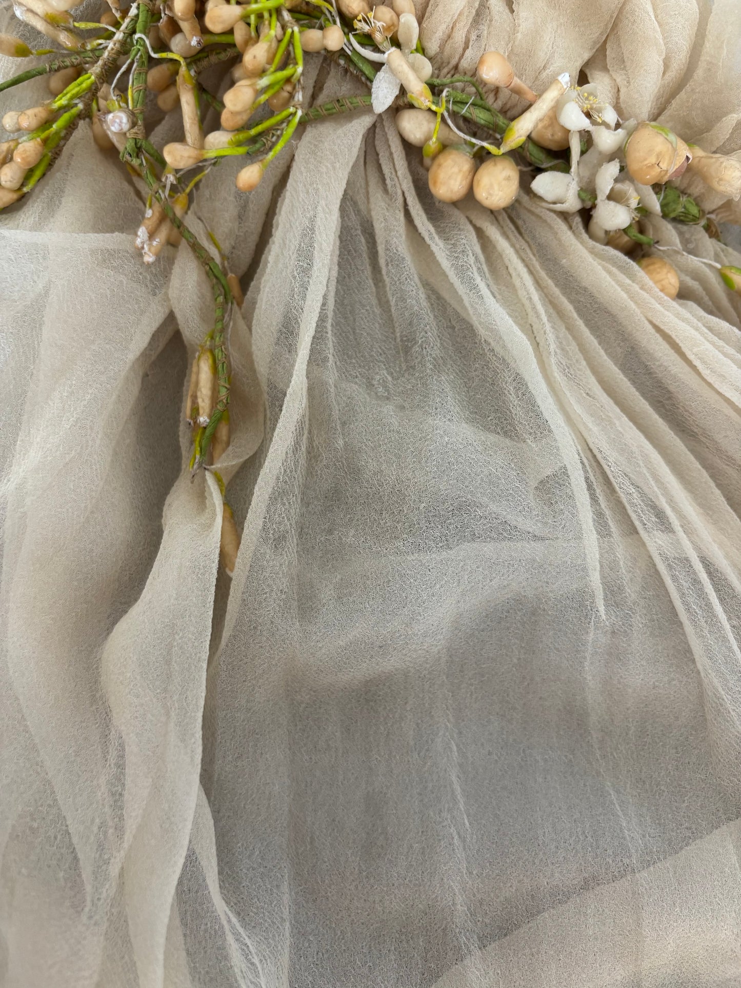 Antique Edwardian Wax Flower Crown Chiffon Applique Bridal Veil