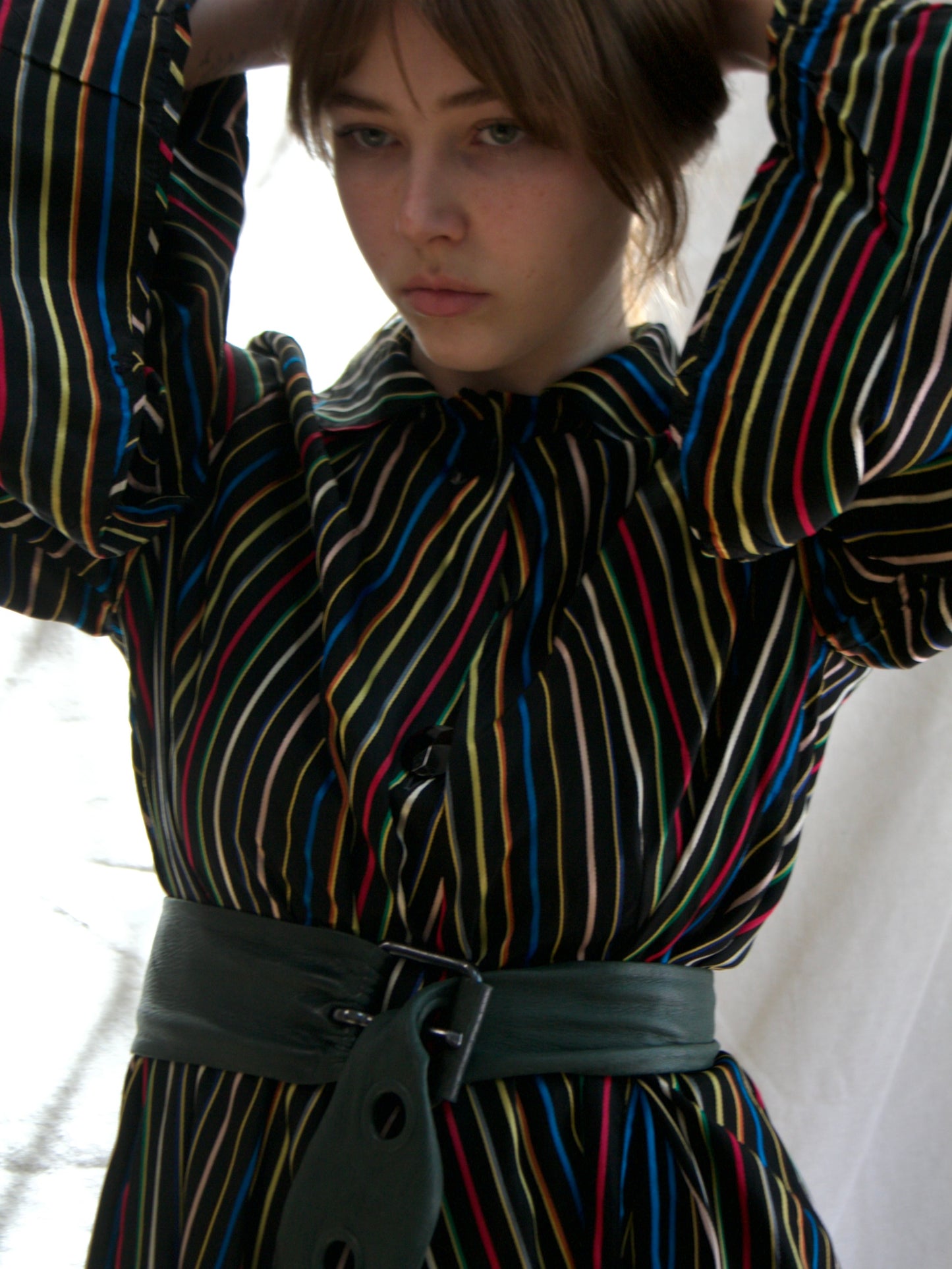 1950s Chevron Rainbow Stripe Rayon Taffeta Swing Coat Tent Dress