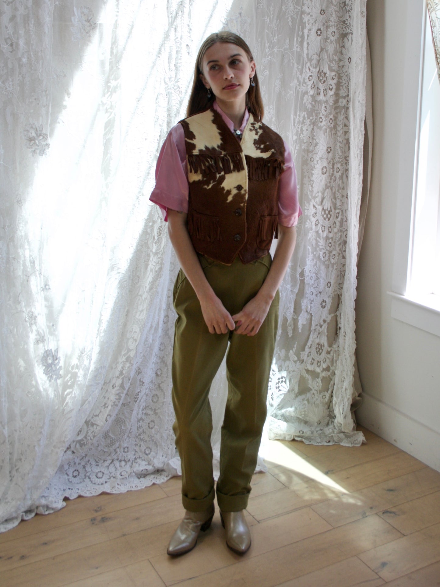 1950s Panhandle Slim Pea Green Western Yoke Side Zips