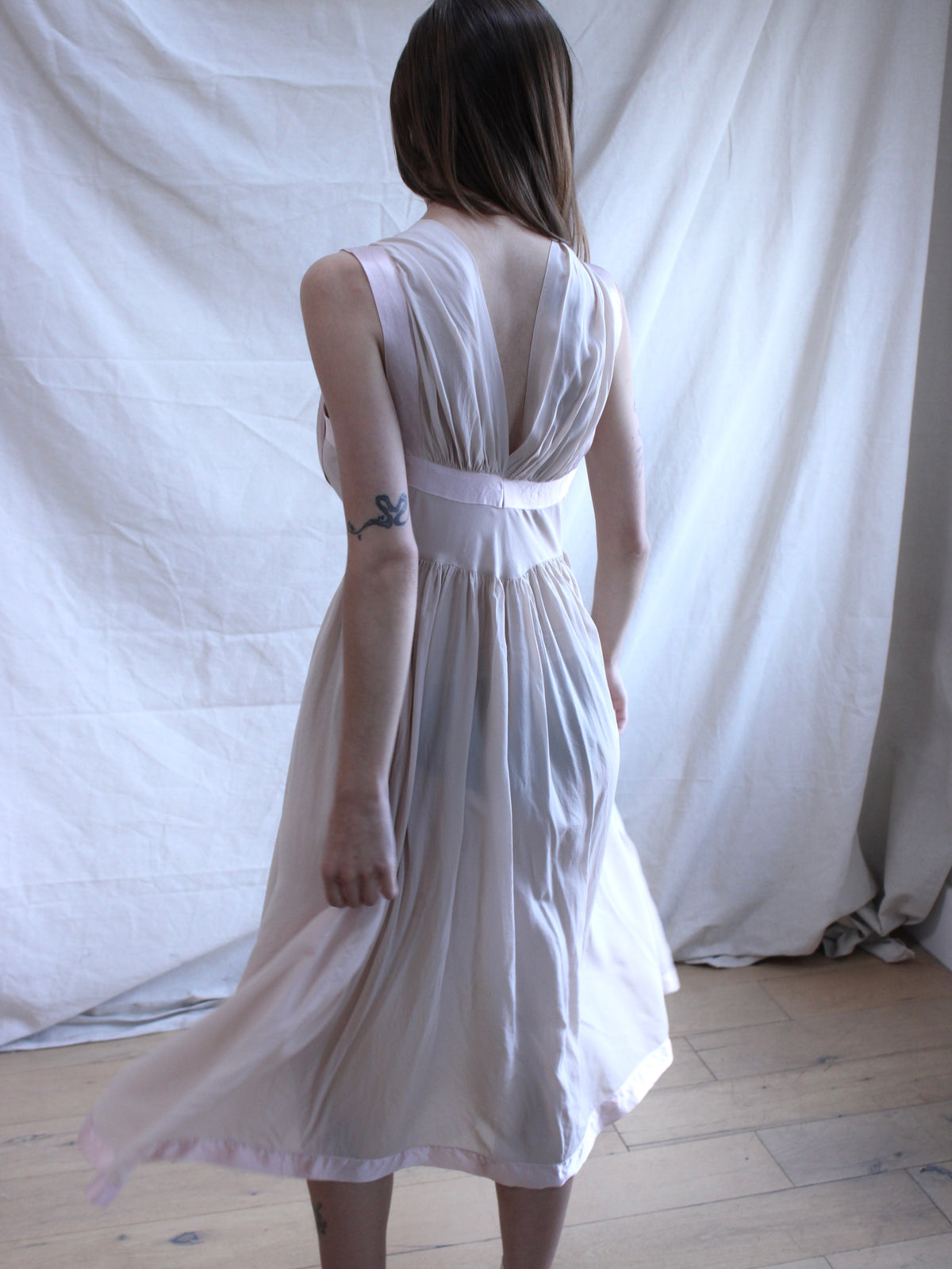 1940s Silk Fischer Two Tone Ruched Lingerie Gown