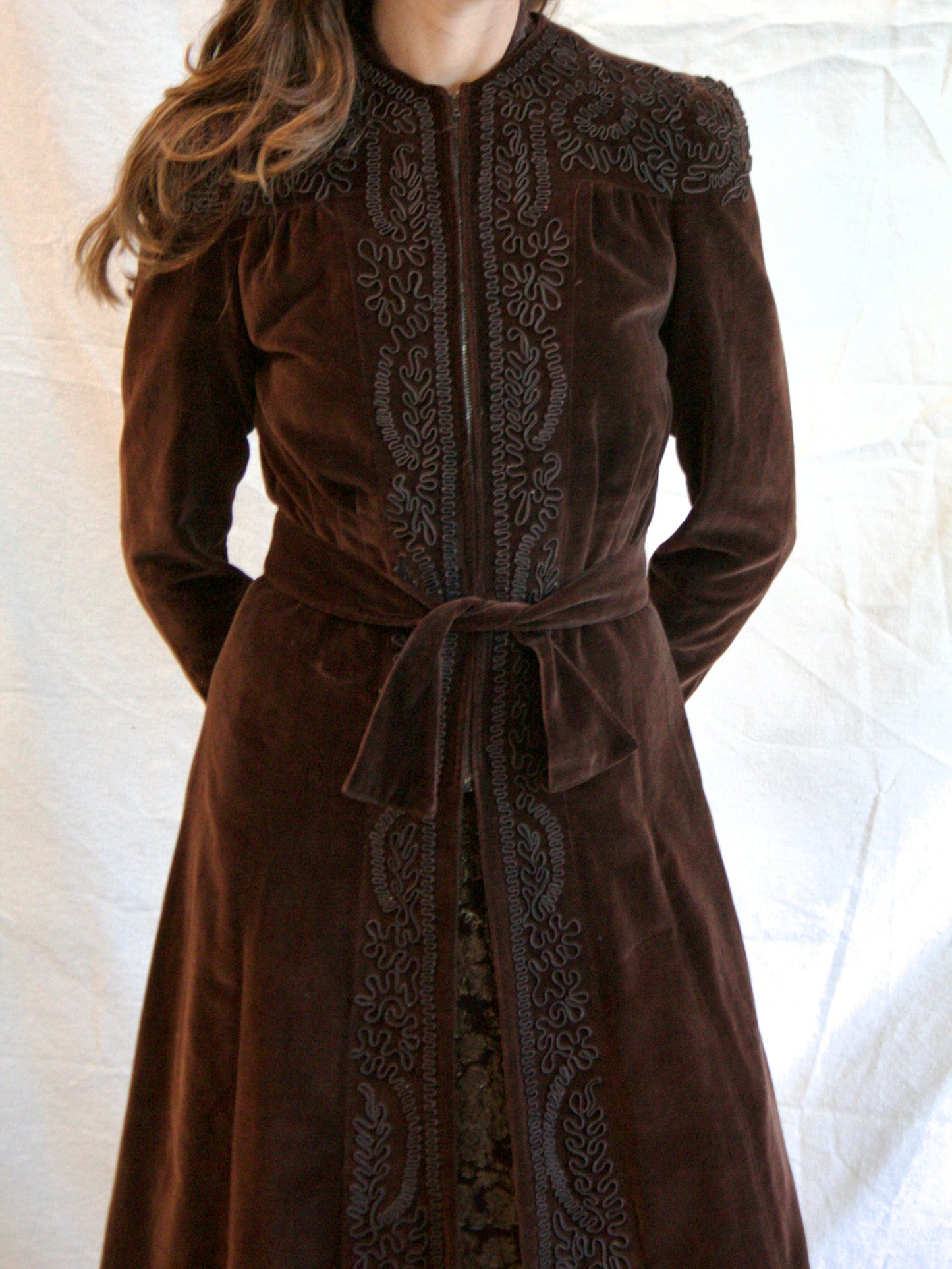 1940s Velveteen Soutache Zip Front Over Jacket