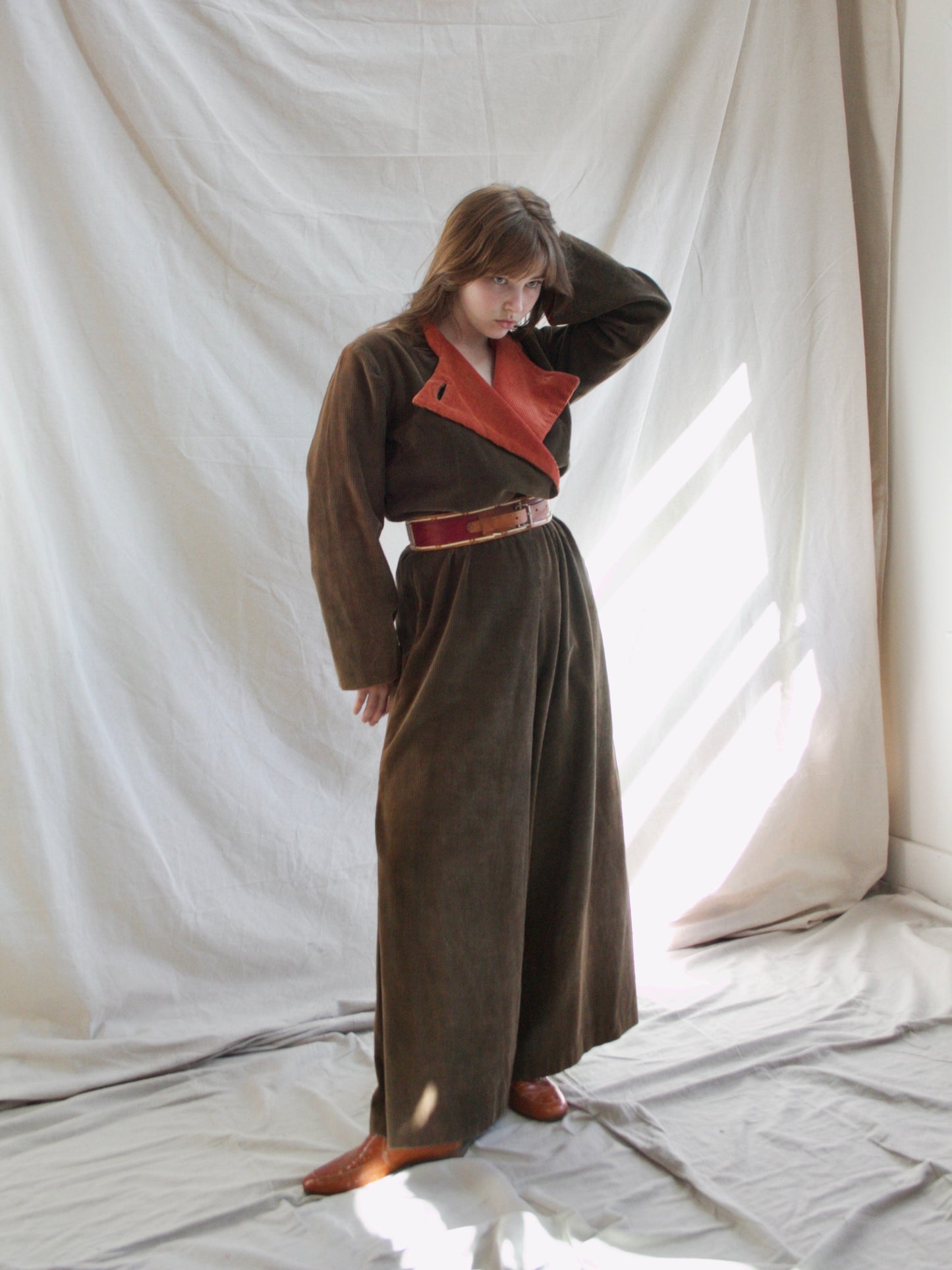 Rare 1930s Wide Wale Corduroy Convertible Bodice Palazzo Jumpsuit