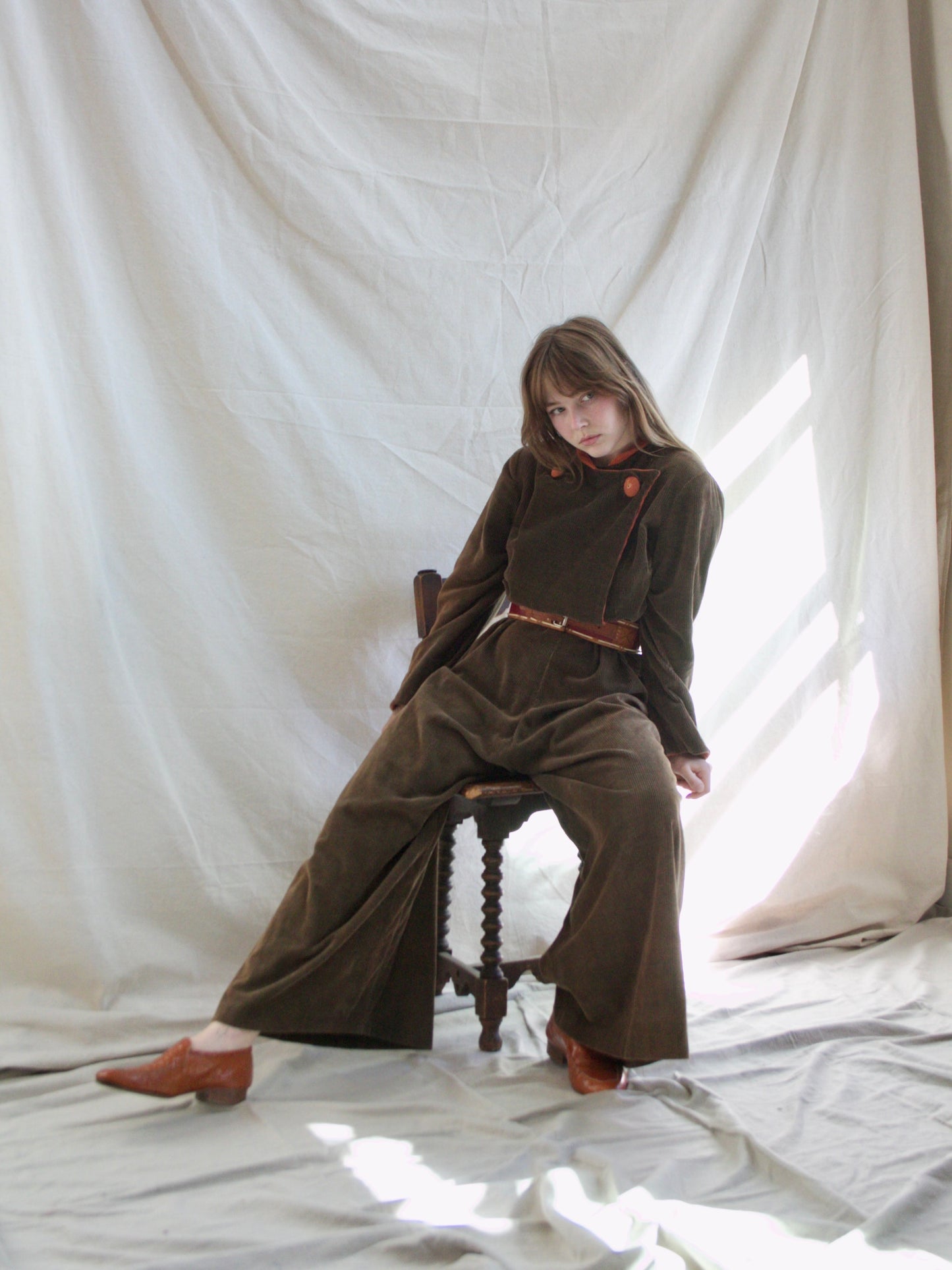 Rare 1930s Wide Wale Corduroy Convertible Bodice Palazzo Jumpsuit