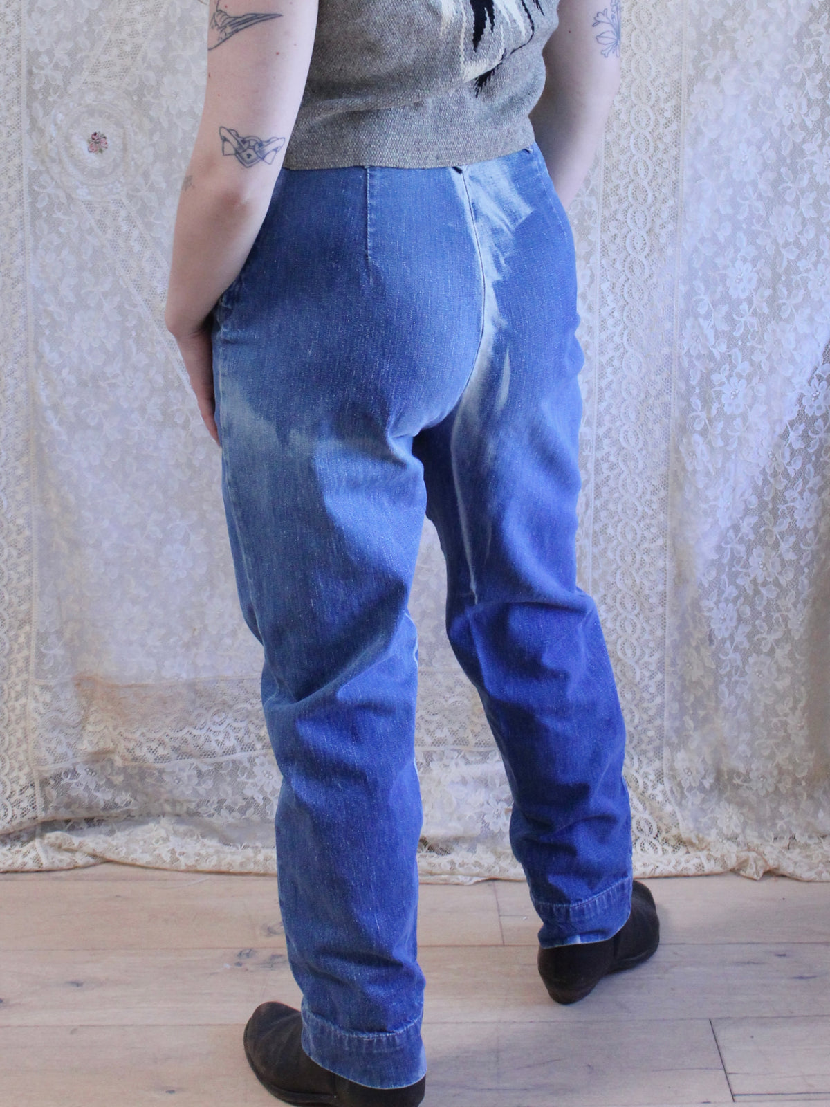 1950s Sun Faded Levis Western Pearl Snap Side Zip Denim