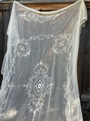 Edwardian Era Tambour Embroidered Net Bedspread/ Shawl/ Ect