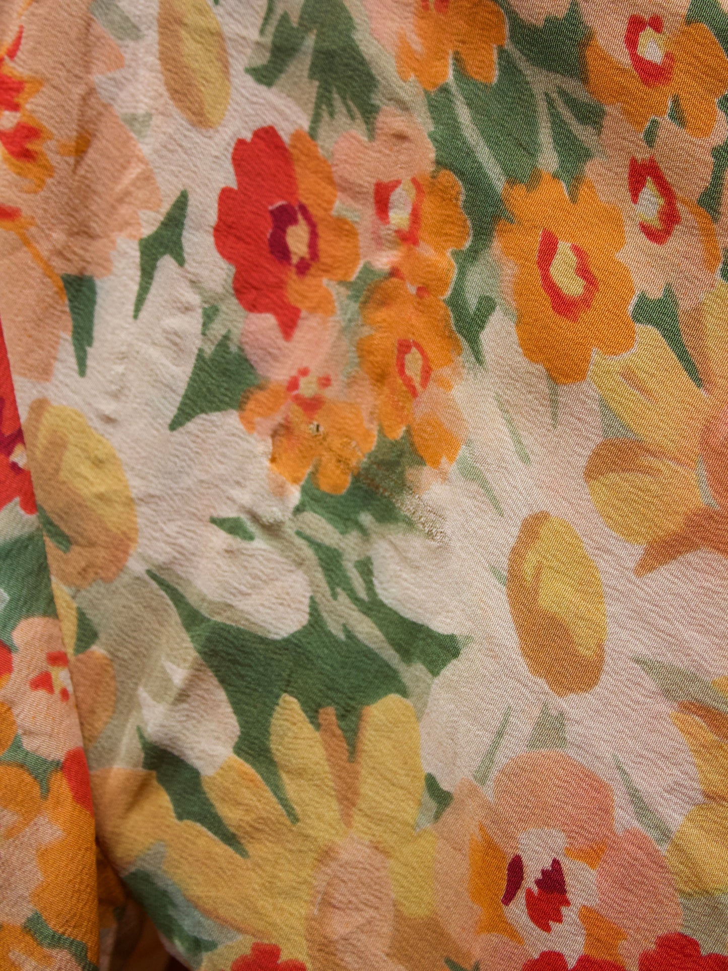 1930s Floral Print Silk Bell Sleeve Cropped Blouse