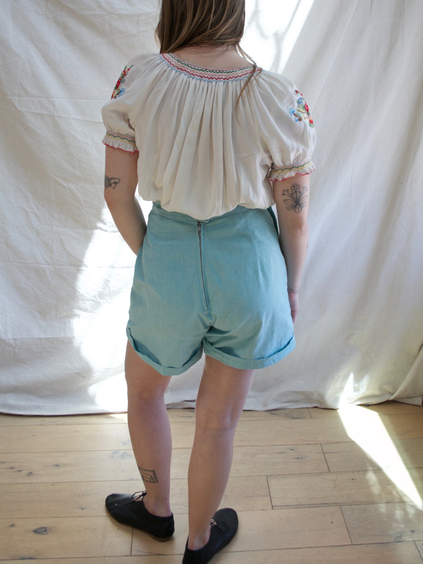 1950s Baby Blue Western Snap Pocket Shorts
